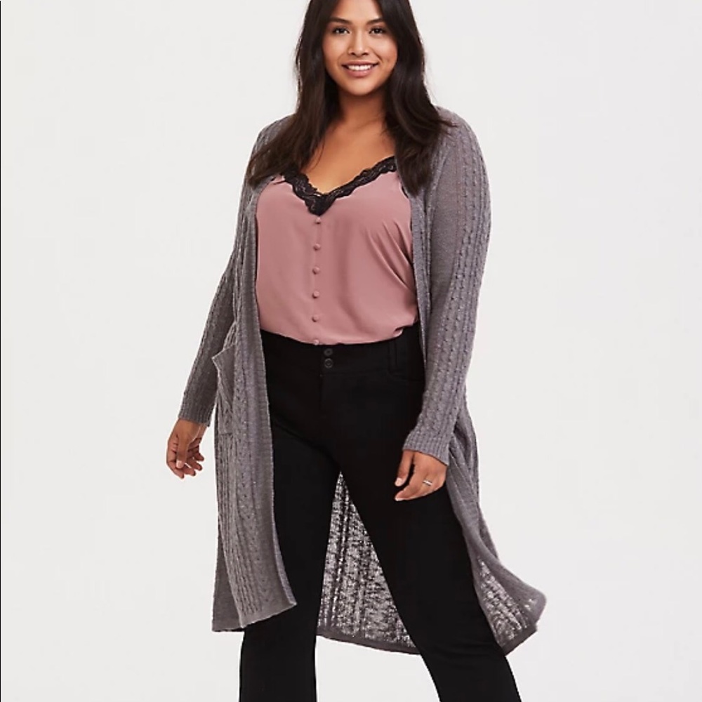 NWT Torrid DARK GREY CABLE KNIT LONGLINE CARDIGAN Size 2
